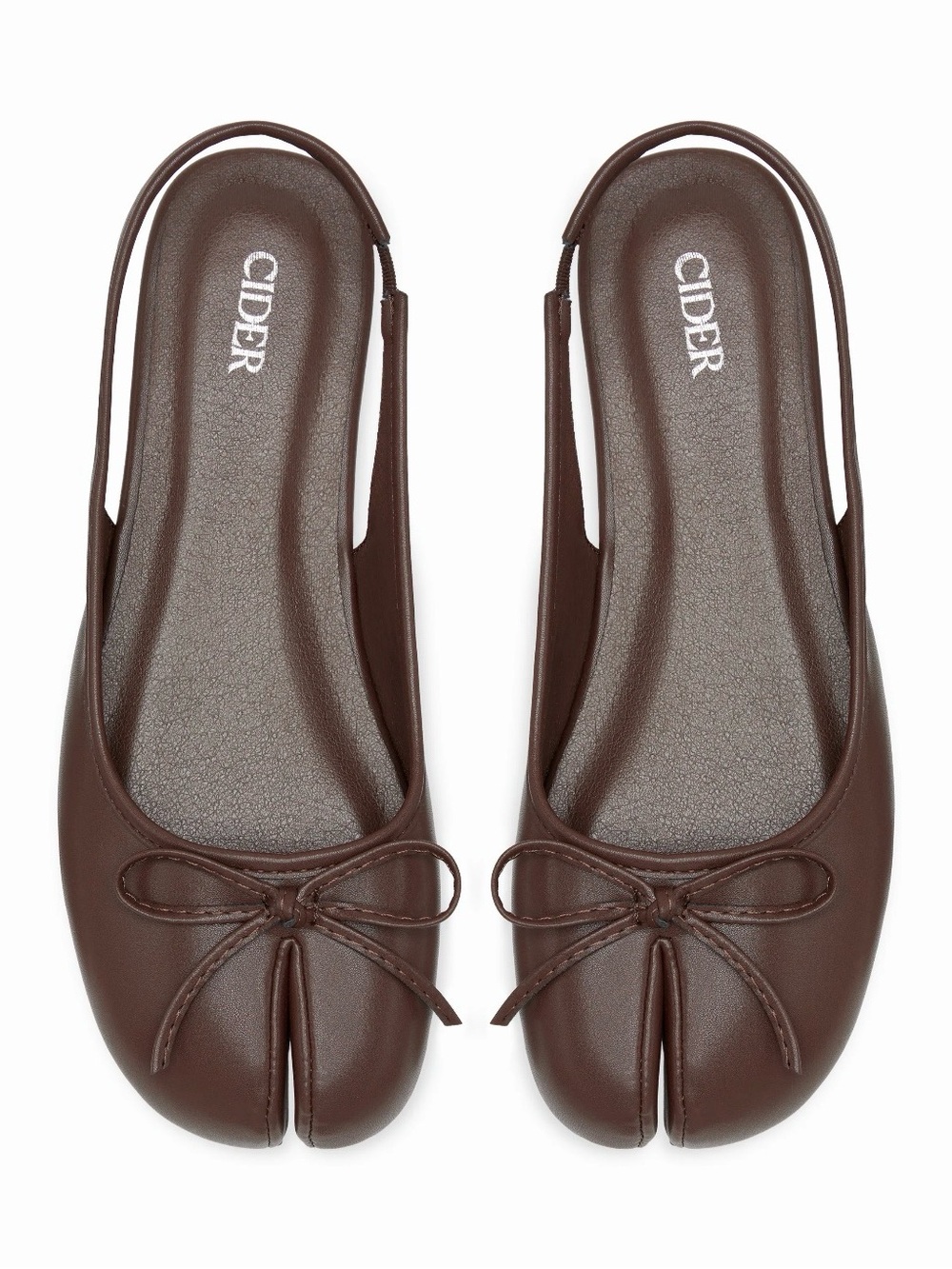 CIDER Brown Split-Toe Slingback Ballet Flats with Bow